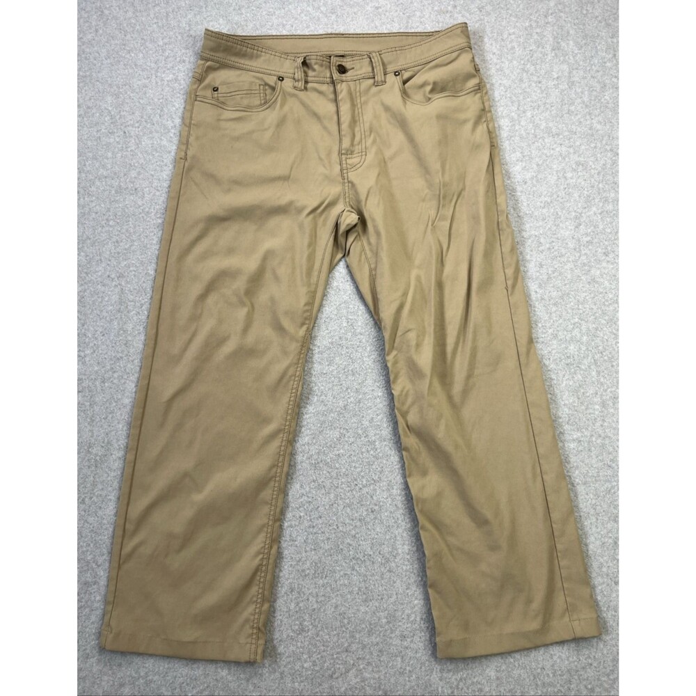 Prana Mens Brion Pant 34x34 (actual 35x25) Beige Slim Fit Hiking Outdoor Nature